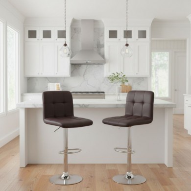 Σκαμπό μπαρ Carmelo Megapap με ρυθμιζόμενο ύψος PU καφέ - βάση χρωμίου 45x42x90/113εκ.