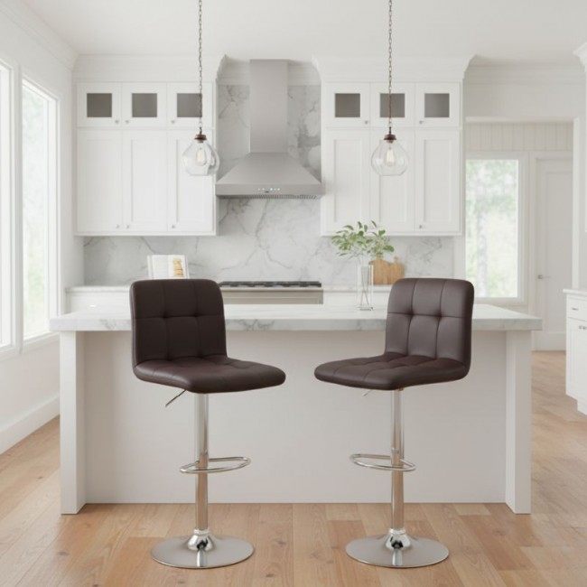 Σκαμπό μπαρ Carmelo Megapap με ρυθμιζόμενο ύψος PU καφέ - βάση χρωμίου 45x42x90/113εκ.