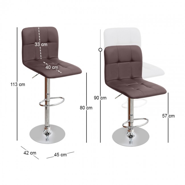 Σκαμπό μπαρ Carmelo Megapap με ρυθμιζόμενο ύψος PU καφέ - βάση χρωμίου 45x42x90/113εκ.