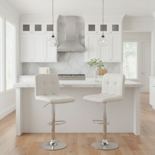 Σκαμπό μπαρ Carmelo Megapap με ρυθμιζόμενο ύψος PU λευκό - βάση χρωμίου 45x42x90/113εκ. Σκαμπό μπαρ Carmelo Megapap με ρυθμιζόμενο ύψος PU λευκό - βάση χρωμίου 45x42x90/113εκ.