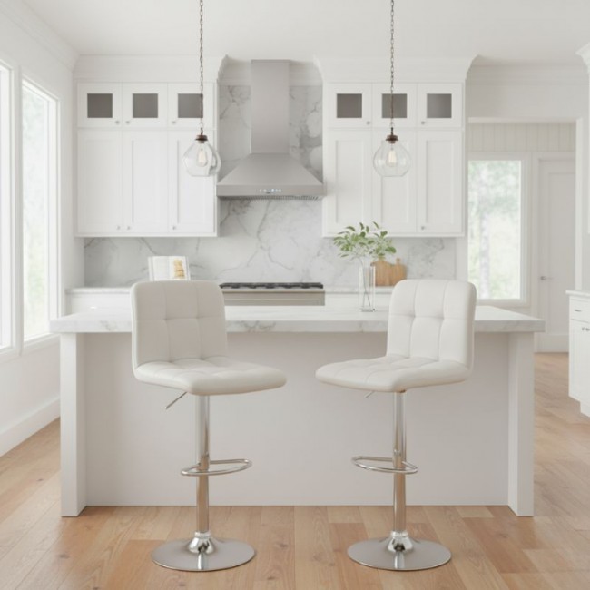 Σκαμπό μπαρ Carmelo Megapap με ρυθμιζόμενο ύψος PU λευκό - βάση χρωμίου 45x42x90/113εκ.