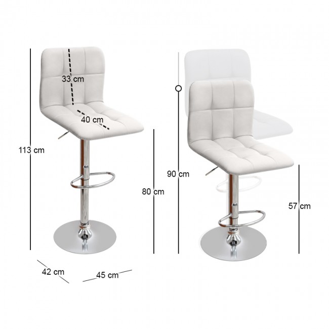 Σκαμπό μπαρ Carmelo Megapap με ρυθμιζόμενο ύψος PU λευκό - βάση χρωμίου 45x42x90/113εκ.