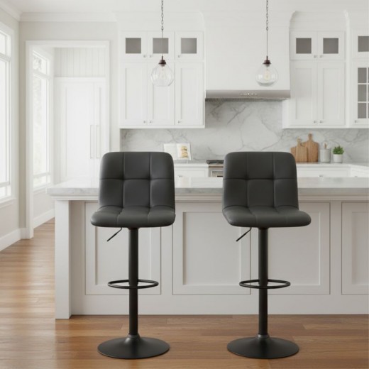 Σκαμπό μπαρ Carmelo Megapap με ρυθμιζόμενο ύψος PU μαύρο - βάση μαύρο ματ 45x42x90/113εκ. Σκαμπό μπαρ Carmelo Megapap με ρυθμιζόμενο ύψος PU μαύρο - βάση μαύρο ματ 45x42x90/113εκ.