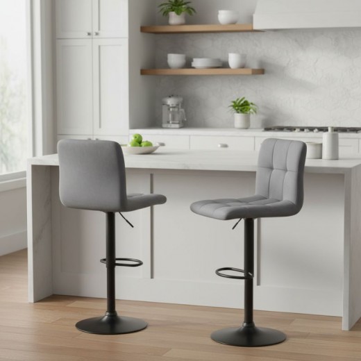 Σκαμπό μπαρ Carmelo Megapap με ρυθμιζόμενο ύψος βελούδο γκρι - βάση μαύρο ματ 45x42x90/113εκ. Σκαμπό μπαρ Carmelo Megapap με ρυθμιζόμενο ύψος βελούδο γκρι - βάση μαύρο ματ 45x42x90/113εκ.