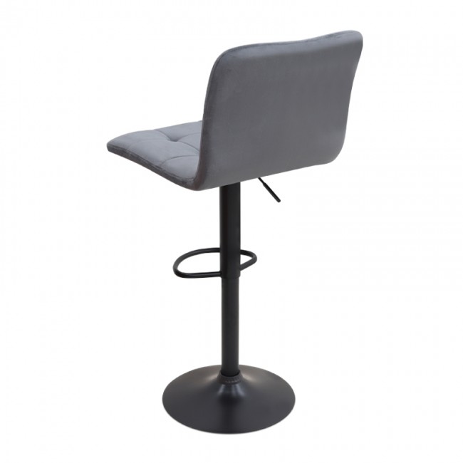 Σκαμπό μπαρ Carmelo Megapap με ρυθμιζόμενο ύψος βελούδο γκρι - βάση μαύρο ματ 45x42x90/113εκ.