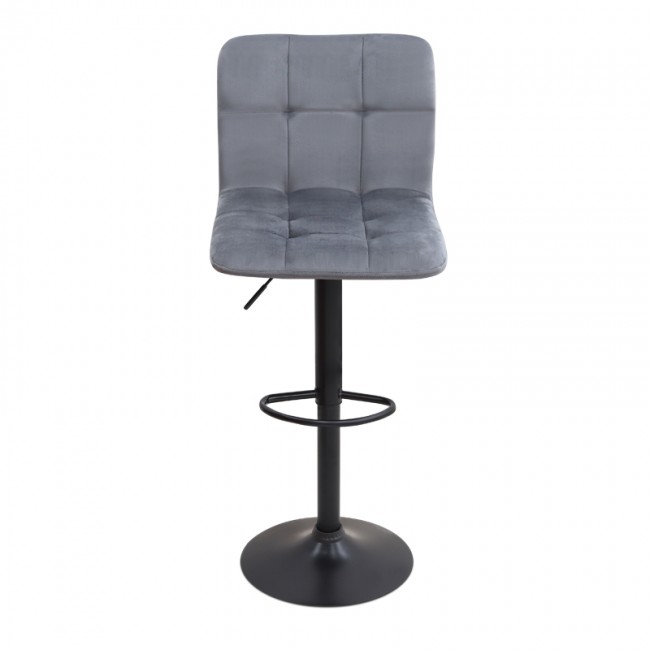 Σκαμπό μπαρ Carmelo Megapap με ρυθμιζόμενο ύψος βελούδο γκρι - βάση μαύρο ματ 45x42x90/113εκ.