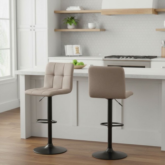 Σκαμπό μπαρ Carmelo Megapap με ρυθμιζόμενο ύψος βελούδο μπεζ - βάση μαύρο ματ 45x42x90/113εκ.