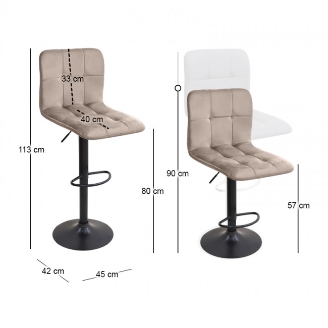 Σκαμπό μπαρ Carmelo Megapap με ρυθμιζόμενο ύψος βελούδο μπεζ - βάση μαύρο ματ 45x42x90/113εκ.