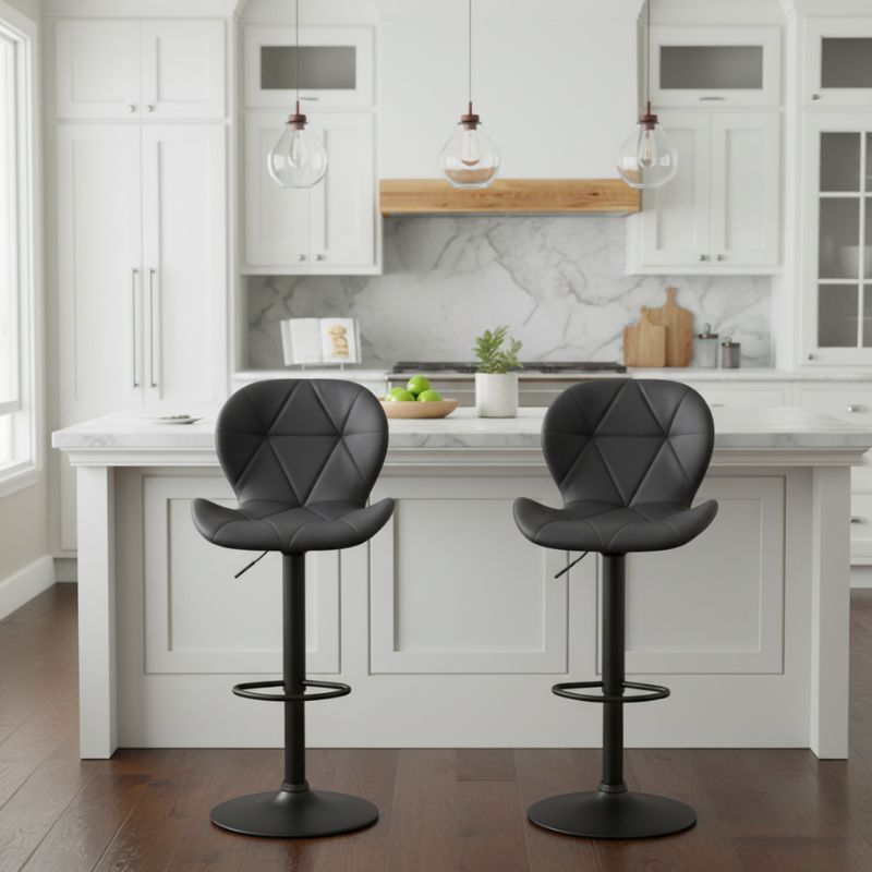 Dolores Megapap bar stool with adjustable height made of pu leather in black color 45.5x38x89/109cm.