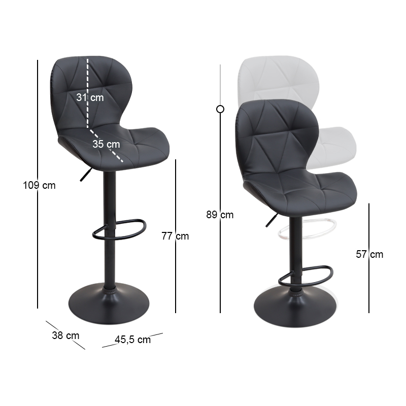 Dolores Megapap bar stool with adjustable height made of pu leather in black color 45.5x38x89/109cm.