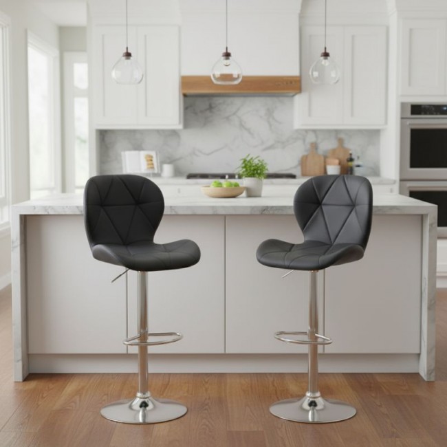 Σκαμπό μπαρ Dolores Megapap με ρυθμιζόμενο ύψος PU μαύρο - βάση χρωμίου 45,5x38x89/109εκ.