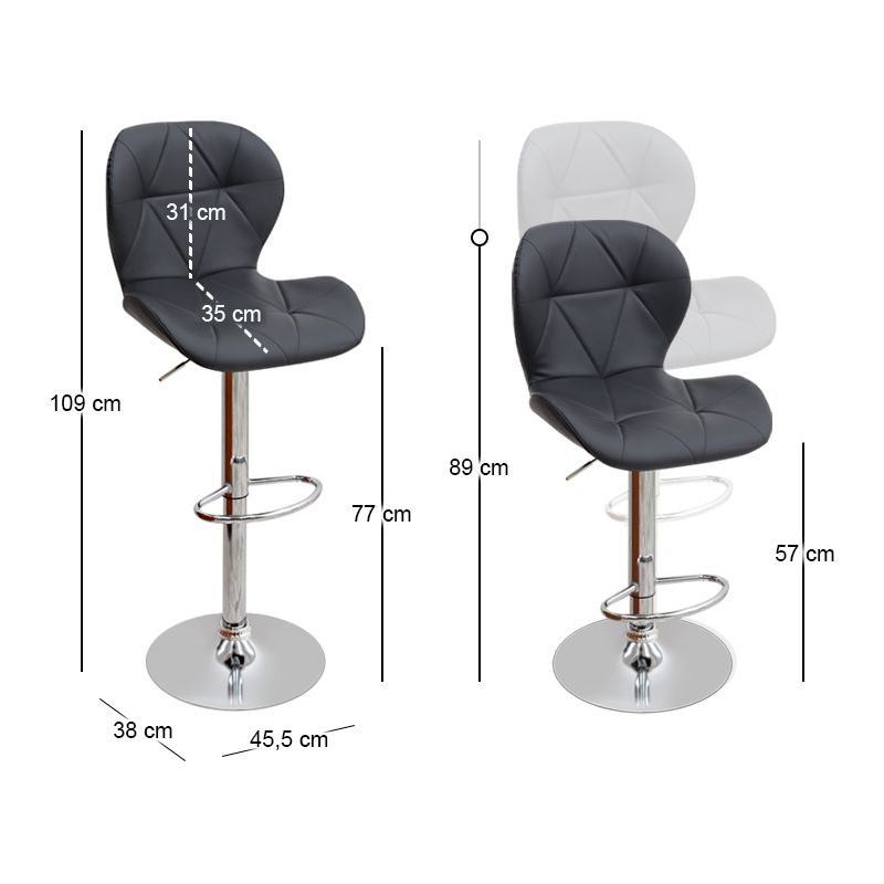 Dolores Megapap bar stool with adjustable height made of pu leather in black color 45.5x38x89/109cm.