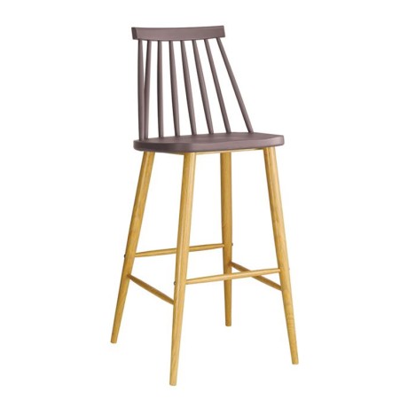 Lavida bar stool with metallic legs and Pp coating in beige sand color 43x49x107cm.