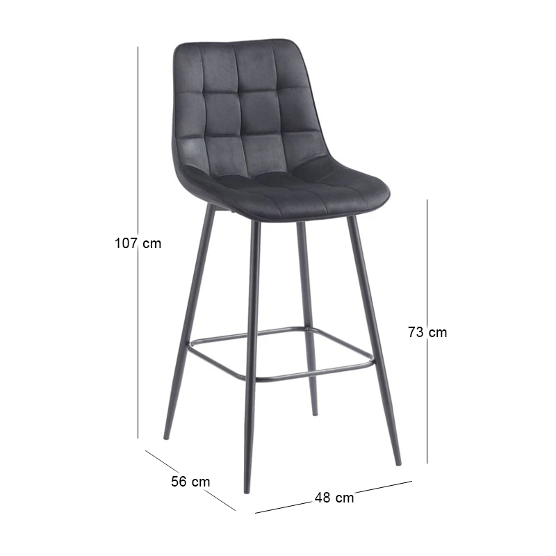 MYRIAM Bar Stool Metal Black/Fabric Velure Black