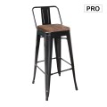RELIX Wood Dark Oak Bar Stool w/Back Steel Black