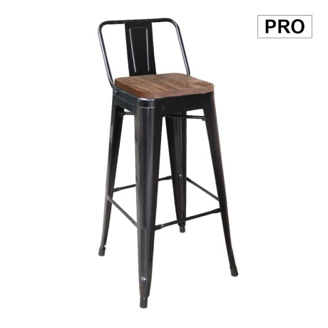 RELIX Wood Dark Oak Bar Stool w/Back Steel Black