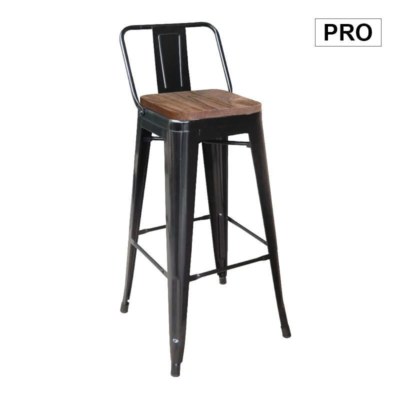 RELIX Wood Dark Oak Bar Stool w/Back Steel Black