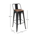 RELIX Wood Dark Oak Bar Stool w/Back Steel Black