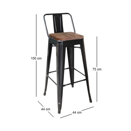 RELIX Wood Dark Oak Bar Stool w/Back Steel Black