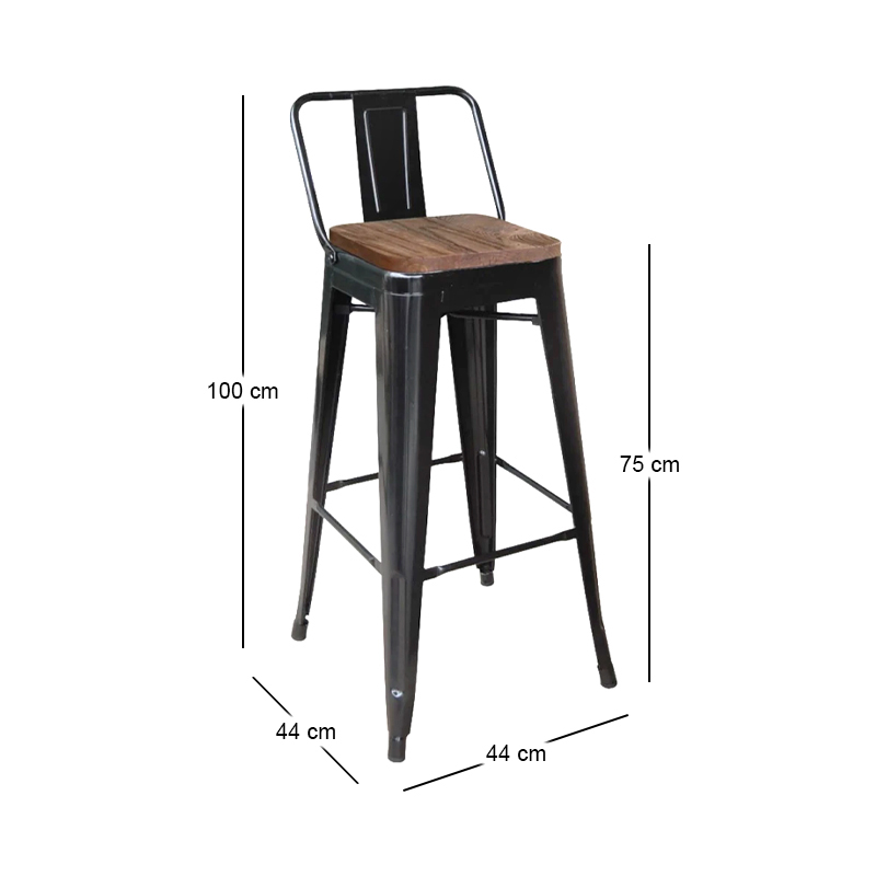 RELIX Wood Dark Oak Bar Stool w/Back Steel Black