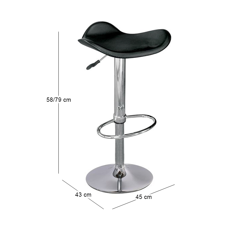 Σκαμπώ bar Saddle με βάση χρωμίου και επένδυση από Pvc σε χρώμα μαύρο 45x43x64/85εκ.