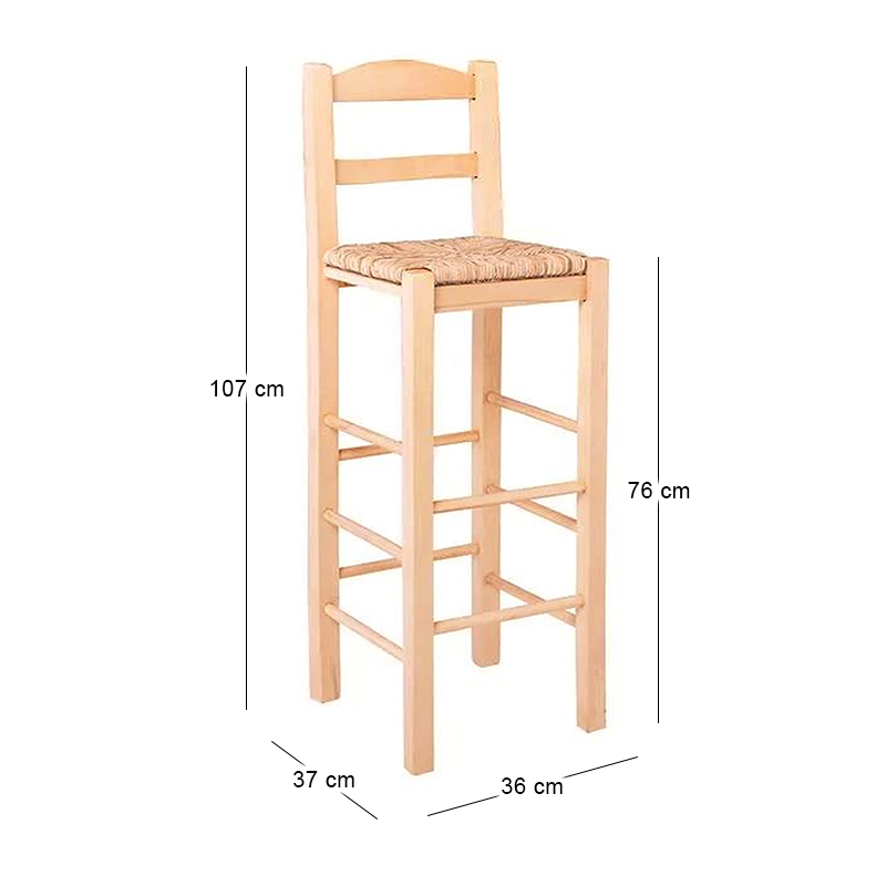 Σκαμπό μπαρ Σίφνος ξύλο οξιάς με ψάθα εμποτισμού χρώμα φυσικό 36x37x76/107εκ.