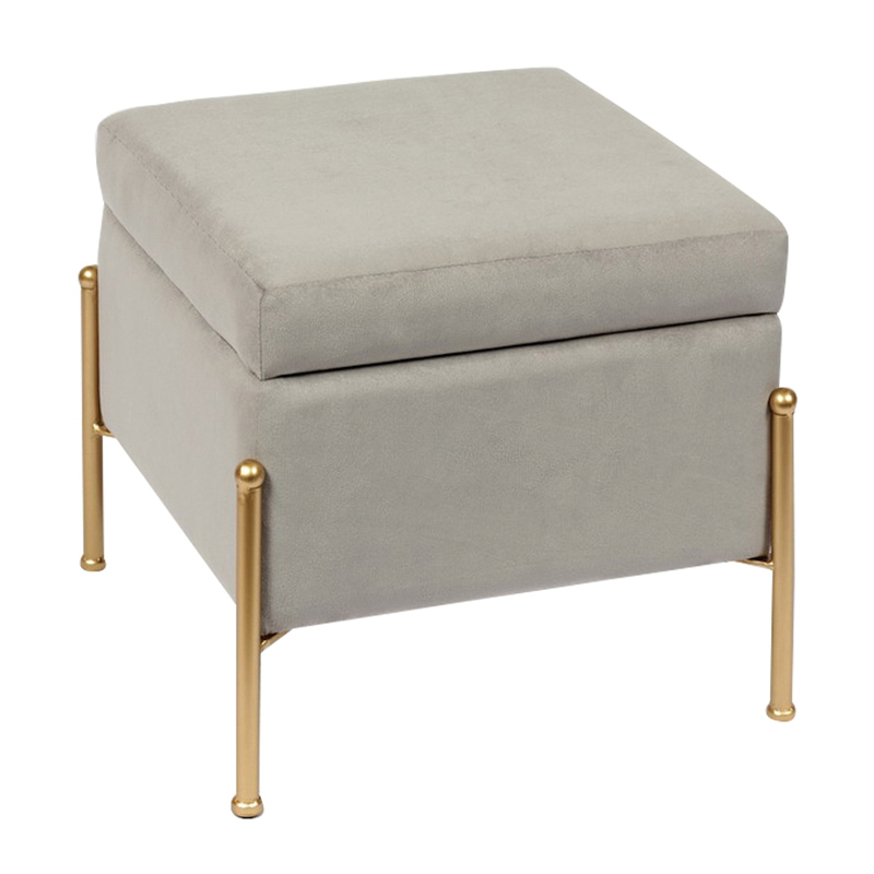 RAY Storage Stool 40x40cm Metal Gold Paint/Fabric Grey Velure