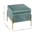 RAY Storage Stool 40x40cm Metal Gold Paint/Fabric Pale Green Velure