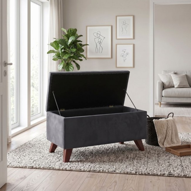 Lotus Megapap velvet fabric stool in anthracite color 90x40x50cm.