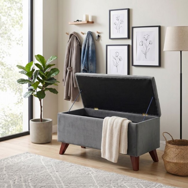 Lotus Megapap velvet fabric stool in grey color 90x40x50cm.
