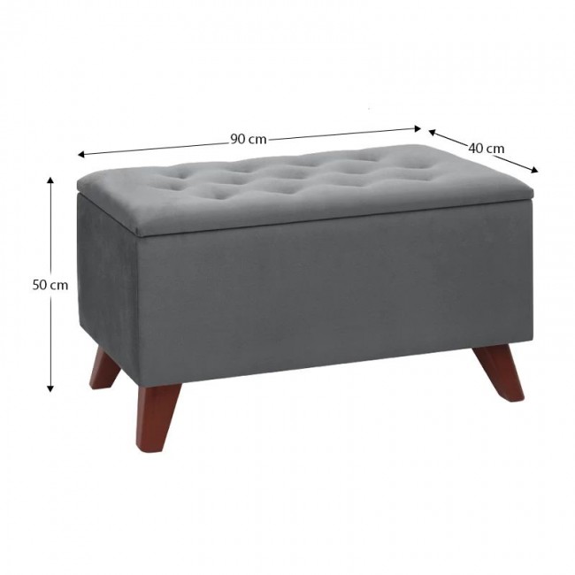 Lotus Megapap velvet fabric stool in grey color 90x40x50cm.