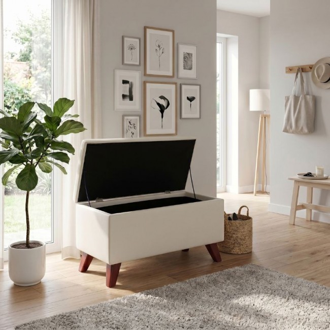 Σκαμπώ - Ταμπουρέ Lotus Megapap βελούδινο χρώμα κρεμ 90x40x50εκ.