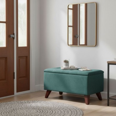 Lotus Megapap velvet fabric stool in dark green color 90x40x50cm.