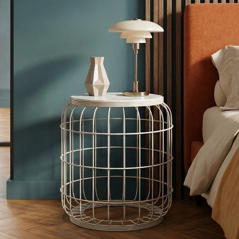Muller Megapap metallic - Mdf stool - side table in white color 35x35x47cm.