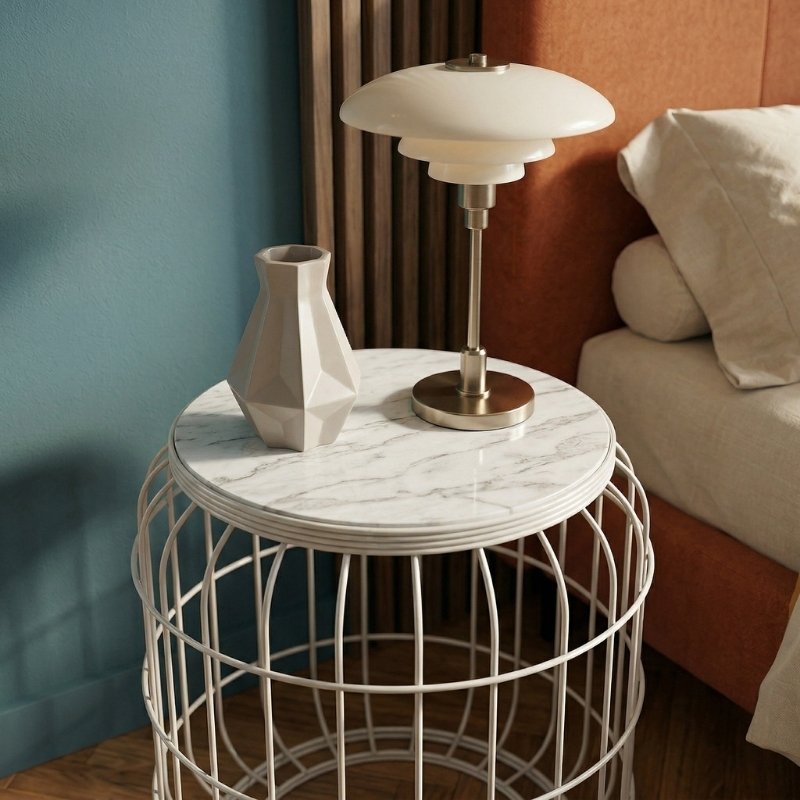 Muller Megapap metallic - Mdf stool - side table in white color 35x35x47cm.