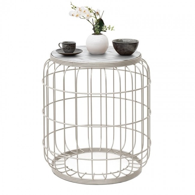 Muller Megapap metallic - Mdf stool - side table in white color 35x35x47cm.