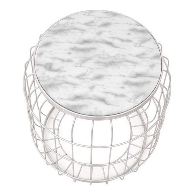 Muller Megapap metallic - Mdf stool - side table in white color 35x35x47cm.