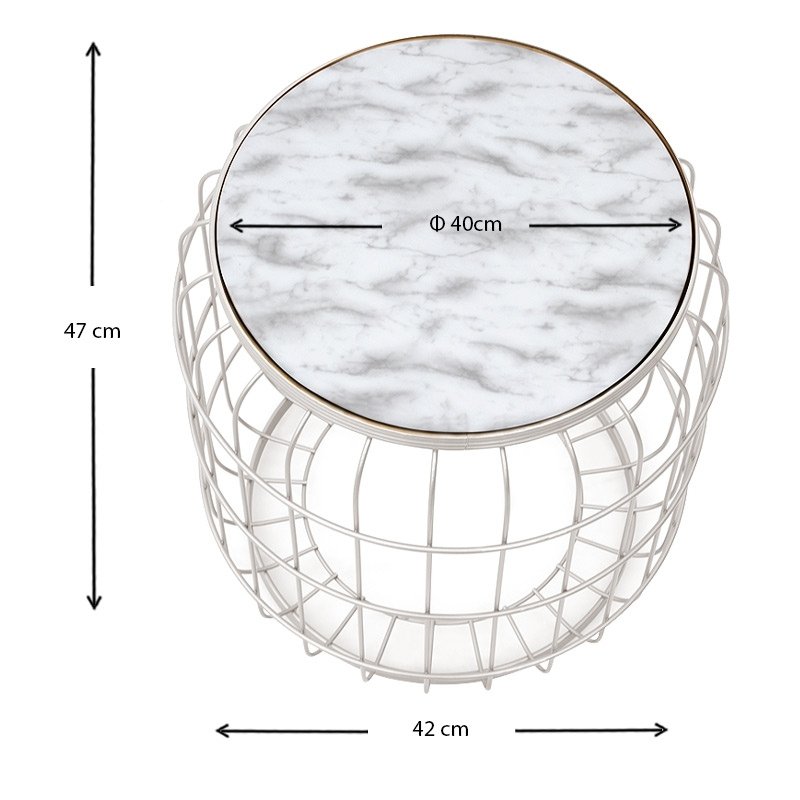 Muller Megapap metallic - Mdf stool - side table in white color 35x35x47cm.