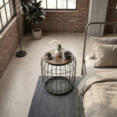 Muller Megapap metallic - Mdf stool - side table in black - walnut color 35x35x47cm.