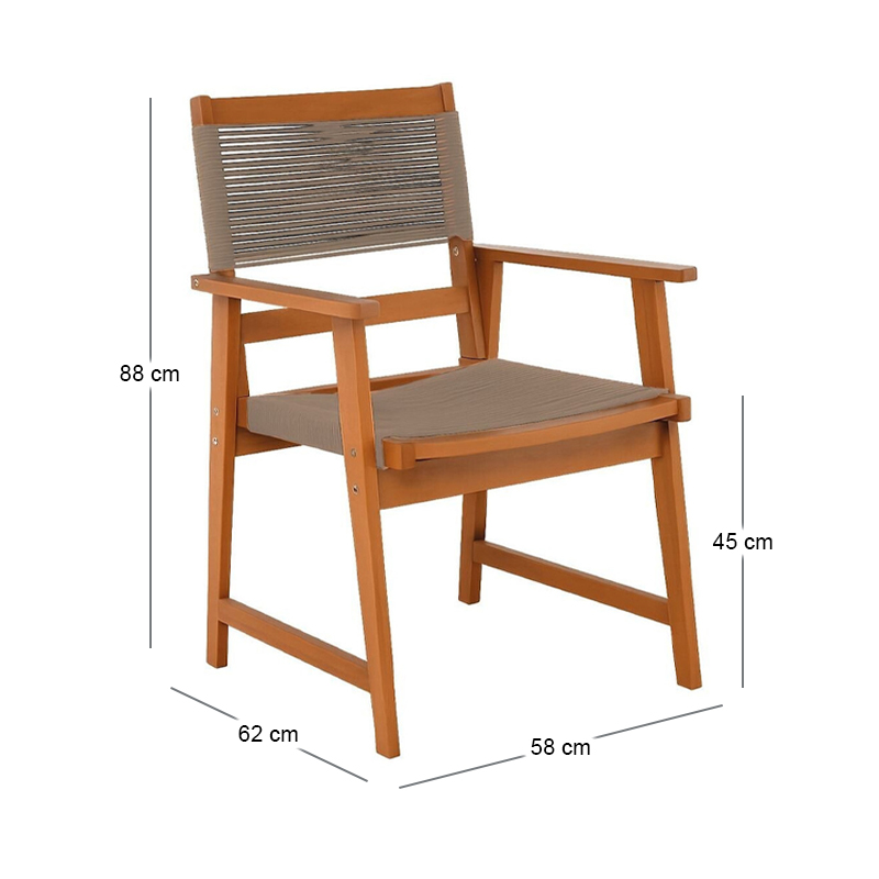 SPRING Dining Armchair, Acacia Natural, Rope Wicker Beige