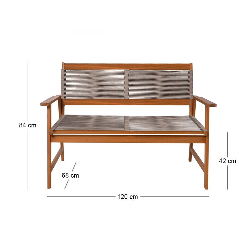 SPRING Living 2-Seat Bench Acacia Natural, Rope Wicker Beige