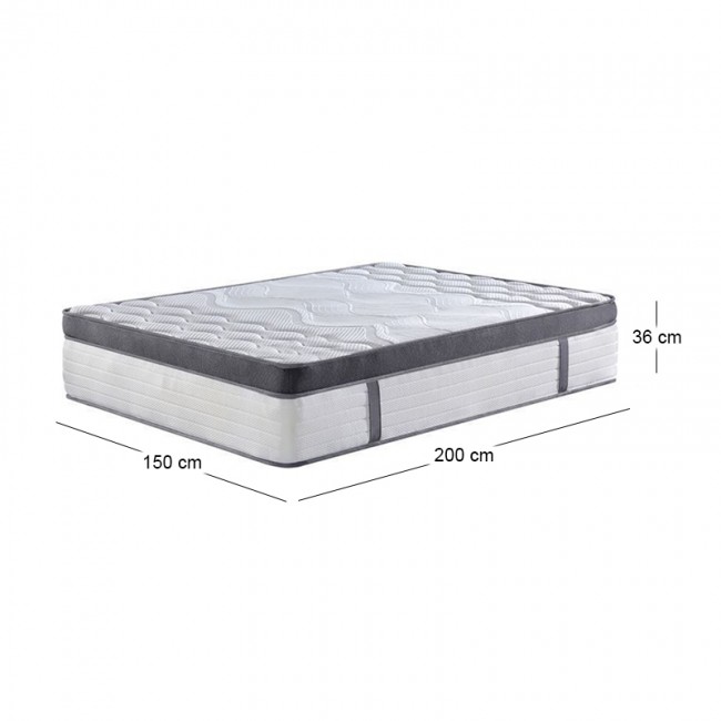 MATTRESS 5-Zone Pocket Spring+Gel MF+Latex 150x200x36cm 2-side (Roll Pack)