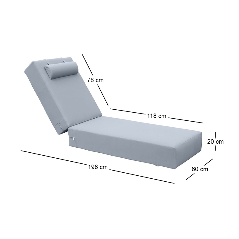 Μαξιλάρι Ξαπλώστρας Sunlounger  Προσκέφαλο Ύφασμα Water Repellent Γκρι, Φερμουάρ 196(78+118)x60x20εκ.