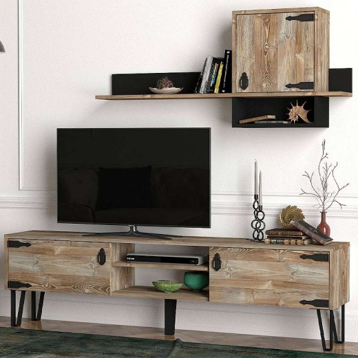 Σύνθεση τηλεόρασης Costa Megapap χρώμα vintage patik - μαύρο 180x29,5x49εκ.