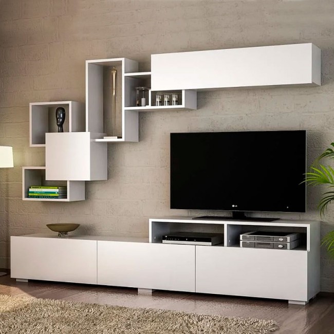 Σύνθεση τηλεόρασης Stamatia Megapap χρώμα λευκό 210x36,8x46,8εκ.