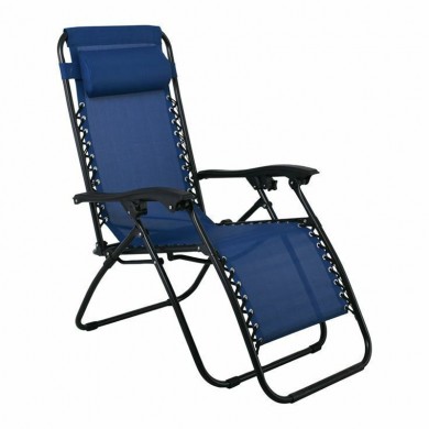 SUPER RELAX Πολυθρόνα με Υποπόδιο Μεταλ.Ανθρακί/Textilene Μπλε
