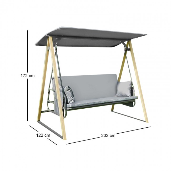 SURF Swing 3-Sater (Bed) Metal Natural-Dark Grey, Fabric Grey