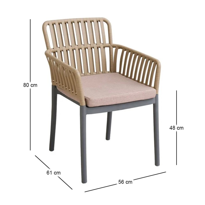 SYLVIA Armchair PP-UV Sand Beige/Anthracite, Cushion Beige
