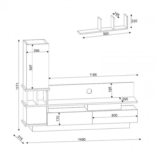 Almeria Megapap melamine TV unit in white - cordoba color 149x29,5x117cm.