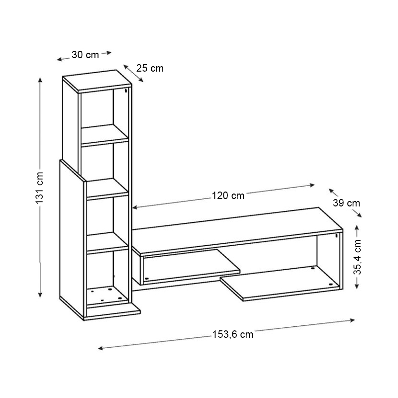 Bend Megapap melamine TV unit in white - walnut color 153,6x39x131cm.
